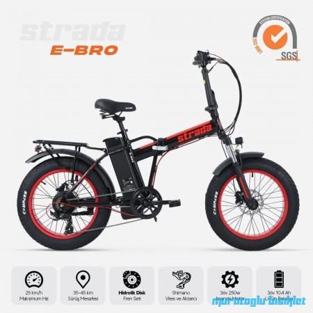 20J STRADA E-BRO ELEKTRİKLİ KATLANIR BİSİKLET - SİYAH KIRMIZI 20J STRADA E-BRO ELEKTRİKLİ KATLANIR BİSİKLET - SİYAH KIRMIZI