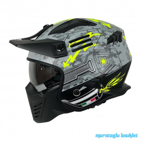 SWAY - FS-X2 TROOPER FULLFACE KASK - GRİ NEON SARI SİYAH - LARGE BEDEN