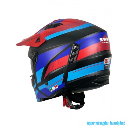 SWAY - FS-X2 TRAK FULLFACE KASK - SİYAH KIRMIZI MAVİ - LARGE BEDEN