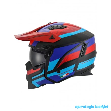 SWAY - FS-X2 TRAK FULLFACE KASK - SİYAH KIRMIZI MAVİ - LARGE BEDEN