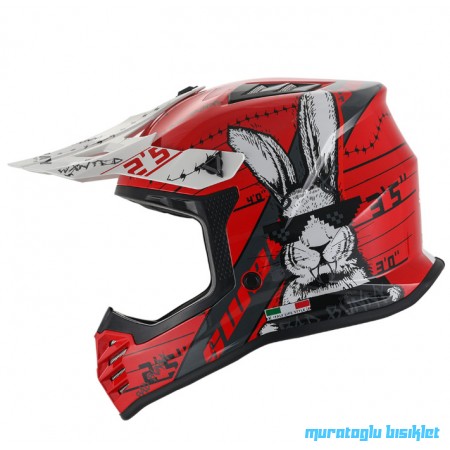 SWAY - FS-618 BUNNY CROSS KASK - PARLAK KIRMIZI SİYAH BEYAZ - XLARGE BEDEN