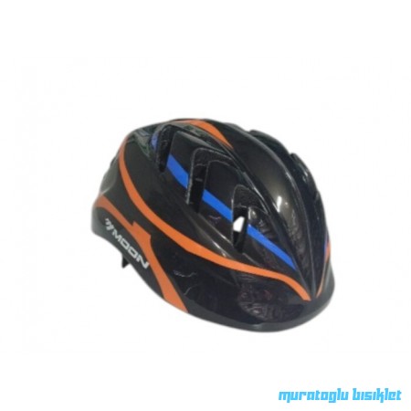 MOON MV-7 ÇOCUK KASK ÇİZGİ DESENLİ - SİYAH TURUNCU MAVİ - M
