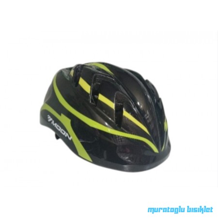 MOON MV-7 ÇOCUK KASK ÇİZGİ DESENLİ - SİYAH YEŞİL SARI - M