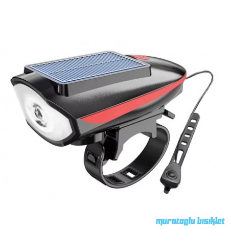 KRYPT - XBYC-6163 SOLAR ÖN FAR ve KORNA ŞARJLI - SİYAH KIRMIZI