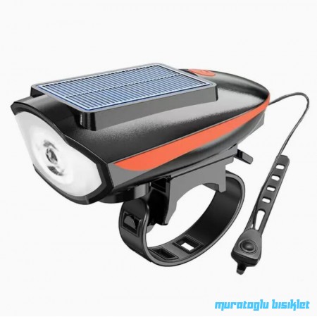 KRYPT - XBYC-6163 SOLAR ÖN FAR ve KORNA ŞARJLI - SİYAH TURUNCU