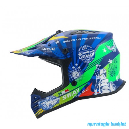 SWAY - FS-618  GASSOLINE GREED CROSS KASK - MAVİ KIRMIZI - XLARGE BEDEN