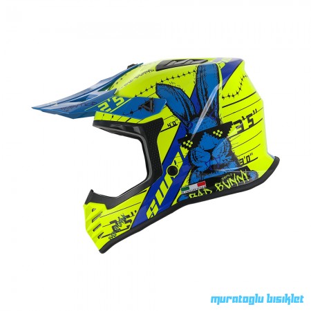 SWAY - FS-618 BUNNY CROSS KASK - PARLAK NEON SARI LACİVERT - XLARGE BEDEN