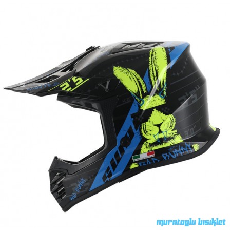 SWAY - FS-618 BUNNY CROSS KASK - PARLAK SİYAH MAVİ YEŞİL - LARGE BEDEN