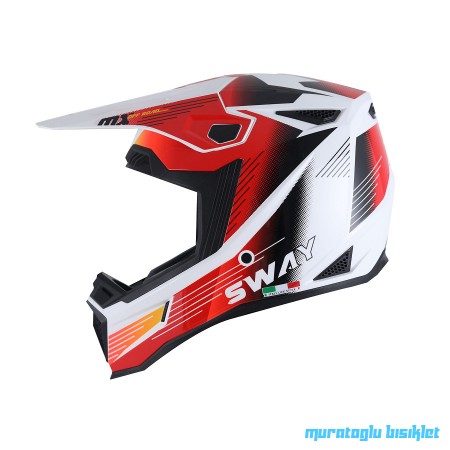 SWAY - FS-635 NOVA CROSS KASK - SİYAH BEYAZ KIRMIZI - L BEDEN