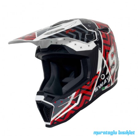 SWAY - FS-635 SUPER CROSS KASK - SİYAH KIRMIZI BEYAZ - L BEDEN