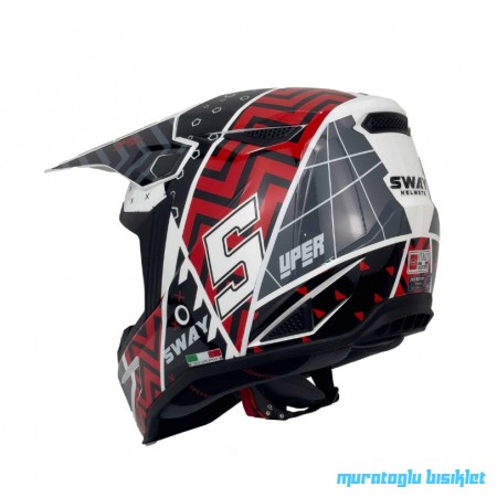 SWAY - FS-635 SUPER CROSS KASK - SİYAH KIRMIZI BEYAZ - L BEDEN