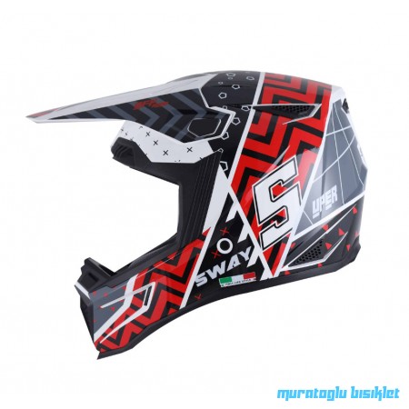 SWAY - FS-635 SUPER CROSS KASK - SİYAH KIRMIZI BEYAZ - L BEDEN