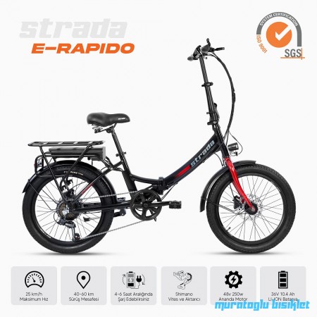 20J STRADA E-RAPIDO ELEKTRİKLİ KATLANIR BİSİKLET - SİYAH KIRMIZI