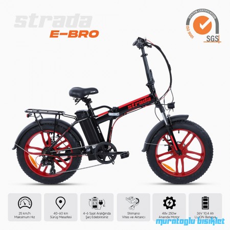 20J STRADA E-BRO ELEKTRİKLİ KATLANIR BİSİKLET - SİYAH KIRMIZI