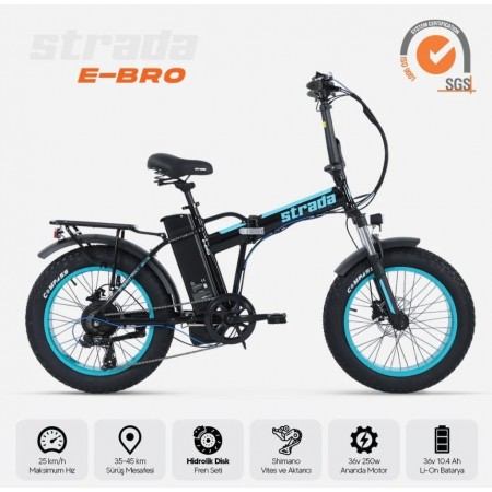 20J STRADA E-BRO ELEKTRİKLİ KATLANIR BİSİKLET - SİYAH MAVİ