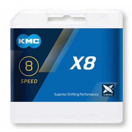 KMC ZİNCİR X8 GÜMÜŞ-GRİ ( 6-7-8 ) VİTES UYUMLU KUTULU 114