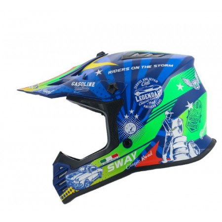 SWAY - FS-618  GASSOLINE GREED CROSS KASK - MAVİ KIRMIZI - LARGE BEDEN